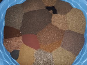 Seeds of native plants come in all shapes, sizes and colors.  These forb seeds make for a colorful palette, and are seen here prior to mixing before adding to the seed drill. 